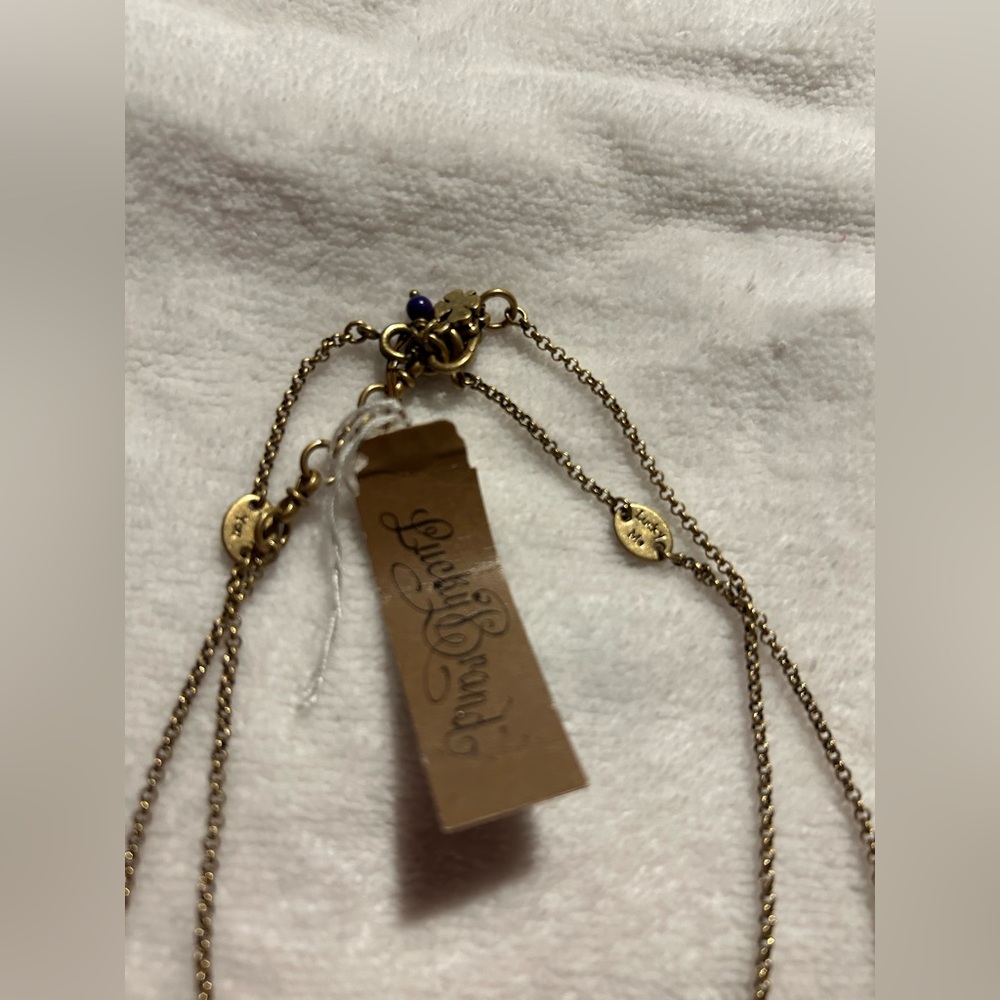 Lucky Brand Gold Layered Medallion Necklace with Blue Accent